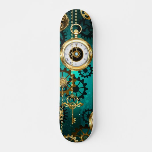 Steampunk-Schmuckschau auf grünem Hintergrund Skateboard (Vorne)