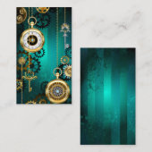 Steampunk-Schmuckschau auf grünem Hintergrund Telefonnummerkarte (Vorne/Hinten)