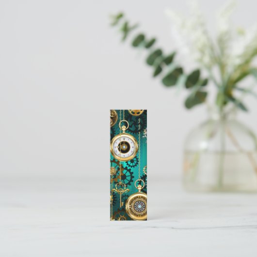 Steampunk-Schmuckschau auf grünem Hintergrund Telefonnummerkarte (Stehend Vorderseite)