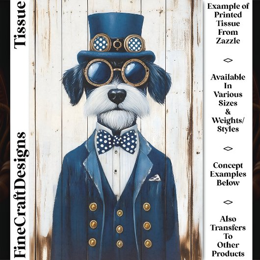 Steampunk Schnauzer Dog, Navy Blue DE7 Decoupage Seidenpapier