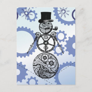 Steampunk-Schneemann-Getriebe-Weihnachtsdesign Feiertagspostkarte