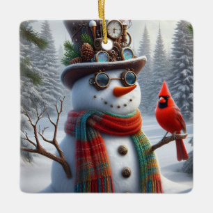 Steampunk-Schneemann-Ornament, Keramikornament