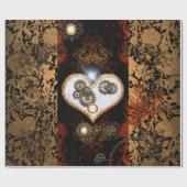 Steampunk, schönes Herz mit Gängen und Uhren Geschenkpapier (Flach)
