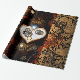 Steampunk, schönes Herz mit Gängen und Uhren Geschenkpapier