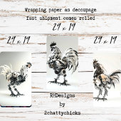 Steampunk Schwarz-weiß Roosters Decoupage Geschenkpapier Set