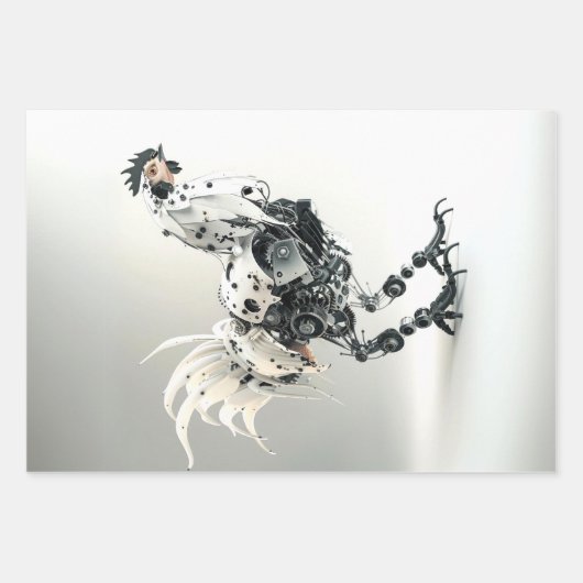 Steampunk Schwarz-weiß Roosters Decoupage Geschenkpapier Set (Vorderseite 3)