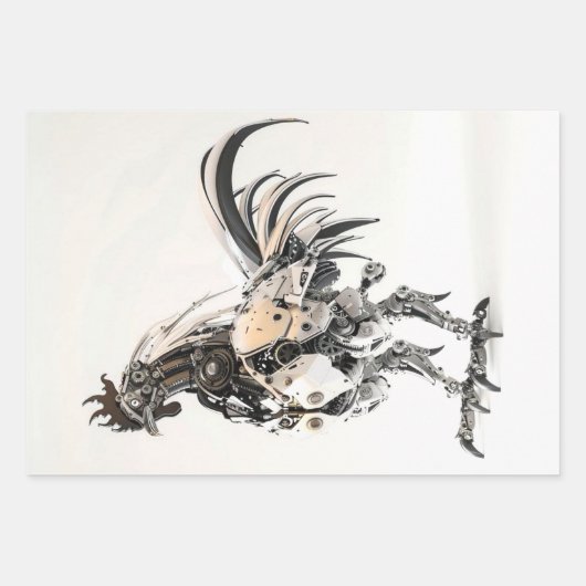 Steampunk Schwarz-weiß Roosters Decoupage Geschenkpapier Set (Vorderseite 2)