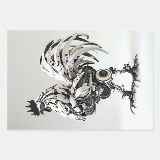 Steampunk Schwarz-weiß Roosters Decoupage Geschenkpapier Set (Vorderseite)