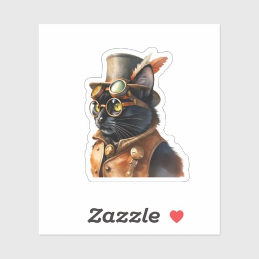 Steampunk-Schwarze Katze Aufkleber (Blatt)