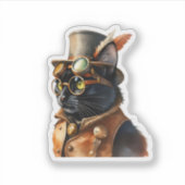 Steampunk-Schwarze Katze Aufkleber (Vorderseite)