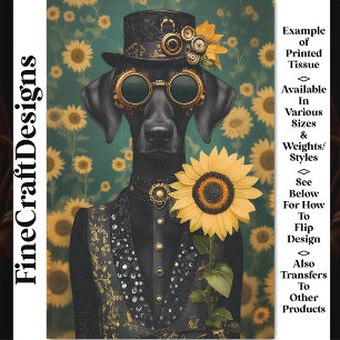 Steampunk Schwarzer Hund + Sonnenblume AK8 Decoupa Seidenpapier