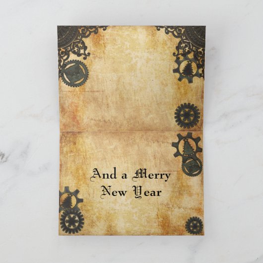 Steampunk schweres Bronzeweihnachten Feiertagskarte (Innenseite)