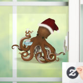 Steampunk Science Octopus mit Weihnachtsmannmütze Fensteraufkleber (Zuhause)