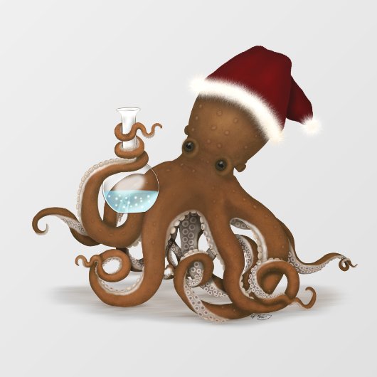 Steampunk Science Octopus mit Weihnachtsmannmütze Fensteraufkleber (Blatt)