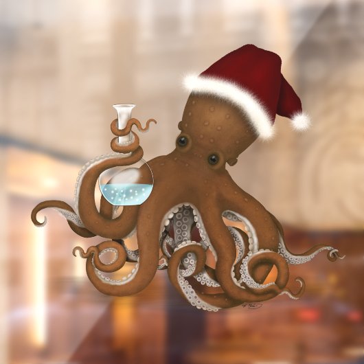 Steampunk Science Octopus mit Weihnachtsmannmütze Fensteraufkleber (Blatt 2)