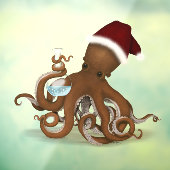 Steampunk Science Octopus mit Weihnachtsmannmütze Fensteraufkleber (Blatt 3)