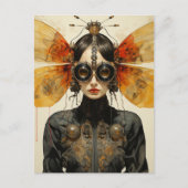 Steampunk Scifi Insect Frau Postkarte (Vorderseite)