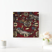 Steampunk, Scrapbooking Quadratische Wanduhr (Zuhause)