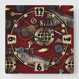 Steampunk, Scrapbooking Quadratische Wanduhr