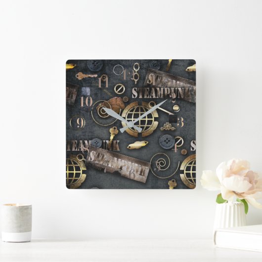 Steampunk, Scrapbooking Quadratische Wanduhr (Zuhause)