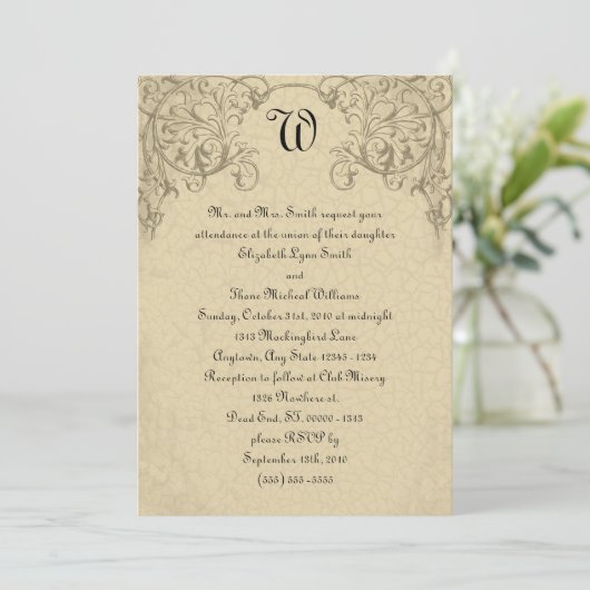 Steampunk Scroll Monogram Wedding Einladung (Stehend Vorderseite)