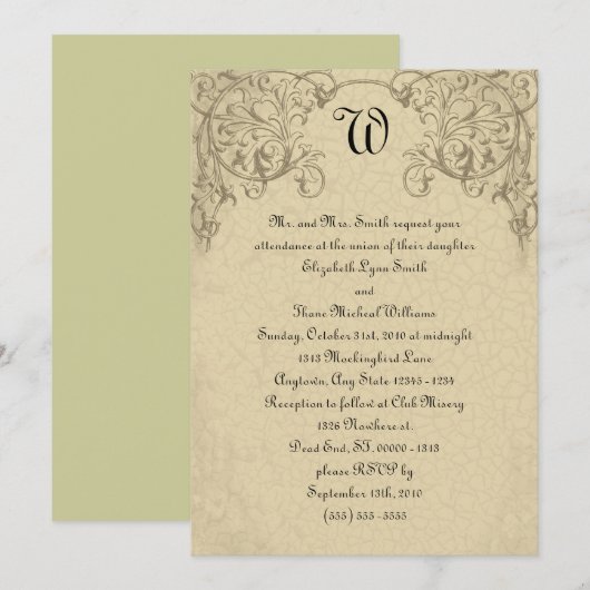 Steampunk Scroll Monogram Wedding Einladung (Vorne/Hinten)