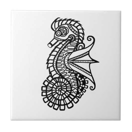 Steampunk-Seepferd-Schablone Fliese (Vorderseite)