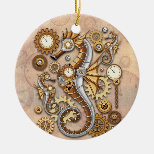 Steampunk Seepferd Vintag Surreal Art Keramik Ornament (Vorne)