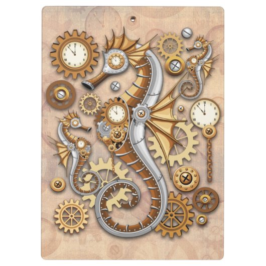 Steampunk Seepferd Vintag Surreal Art Klemmbrett (Rückseite)