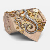 Steampunk Seepferd Vintag Surreal Art Krawatte (Gerollt)