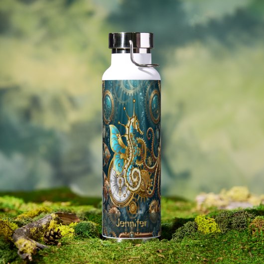 Steampunk-Seepferdchen Unterwasserwelt Trinkflasche (Außenbereich (gedreht))