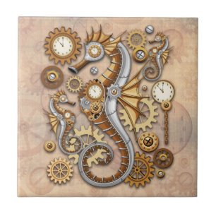 Steampunk-Seepferdchen Vintage Surreal Art Fliese