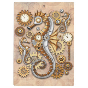 Steampunk-Seepferdchen Vintage Surreal Art Klemmbrett