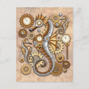 Steampunk-Seepferdchen Vintage Surreal Art Postkarte