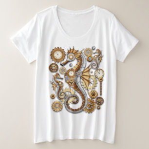 Steampunk-Seepferdchen Vintage Surreal Große Größe T-Shirt