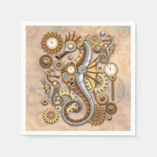 Steampunk-Seepferdchen Vintage-Surrealismus-Kunst Serviette