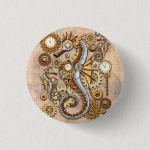 Steampunk-Seepferdchen Vintage-surrealistische Kun Button