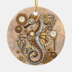 Steampunk-Seepferdchen Vintage-surrealistische Kun Keramik Ornament