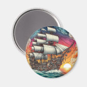STEAMPUNK SEGELSCHIFF SUNSET MAGNET (Vorderseite/Rückseite)