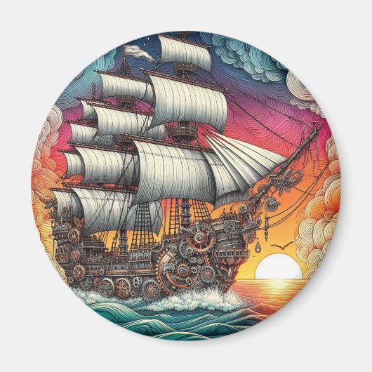 STEAMPUNK SEGELSCHIFF SUNSET MAGNET (Vorne)