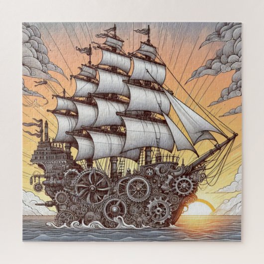 STEAMPUNK SEGELSCHIFF SUNSET PUZZLE (Vertikal)