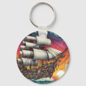STEAMPUNK SEGELSCHIFF SUNSET SCHLÜSSELANHÄNGER (Vorderseite)