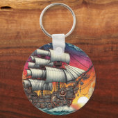 STEAMPUNK SEGELSCHIFF SUNSET SCHLÜSSELANHÄNGER (Vorderseite)