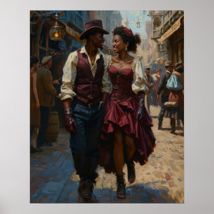 Steampunk Serenade - Romantische Begegnung Aquarel Poster