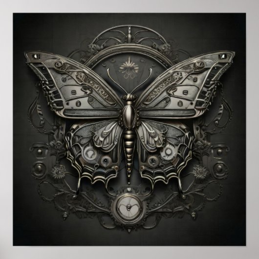 Steampunk Serenity - Schmetterling Digitale Kunst Poster (Vorne)