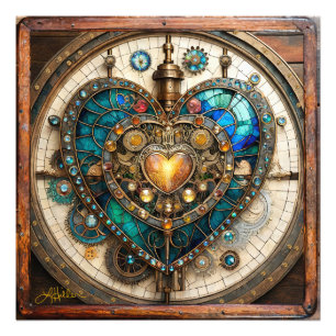 Steampunk-Serie Golden Stained Glass Heart Fotodruck