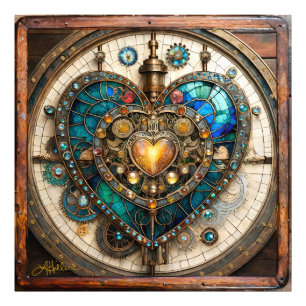 Steampunk-Serie Golden Stained Glass Heart Fotodruck