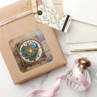 Steampunk-Serie Golden Stained Glass Heart Quadratischer Aufkleber