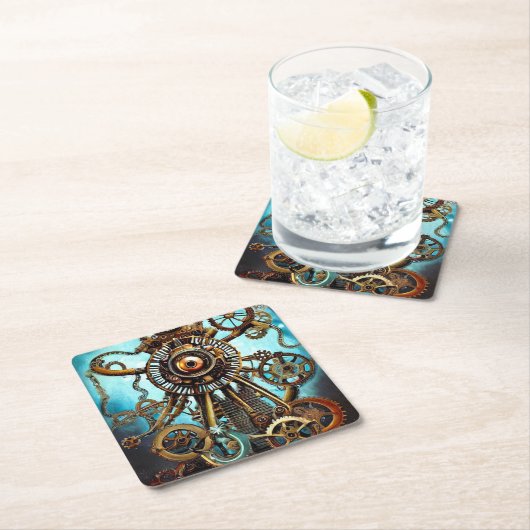 Steampunk Ship Wheel Eye Rechteckiger Pappuntersetzer (Vor Ort)