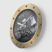 Steampunk Ships Porthole Giant Octopus Kraken Große Wanduhr (Winkel)